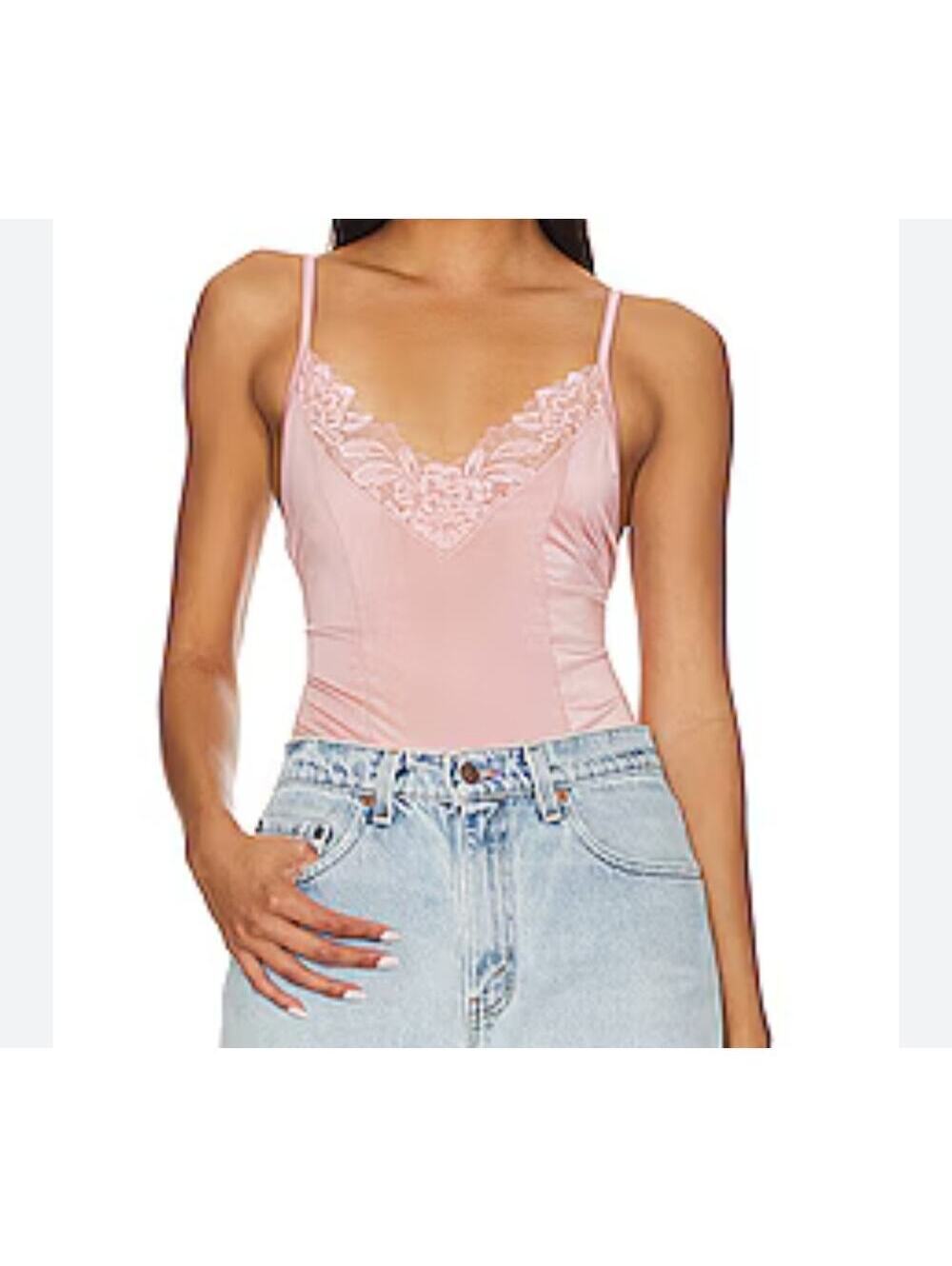 NWT Free People Wild Bunch Blush Pink Intimately Lace V-Neck Bodysuit Size XS